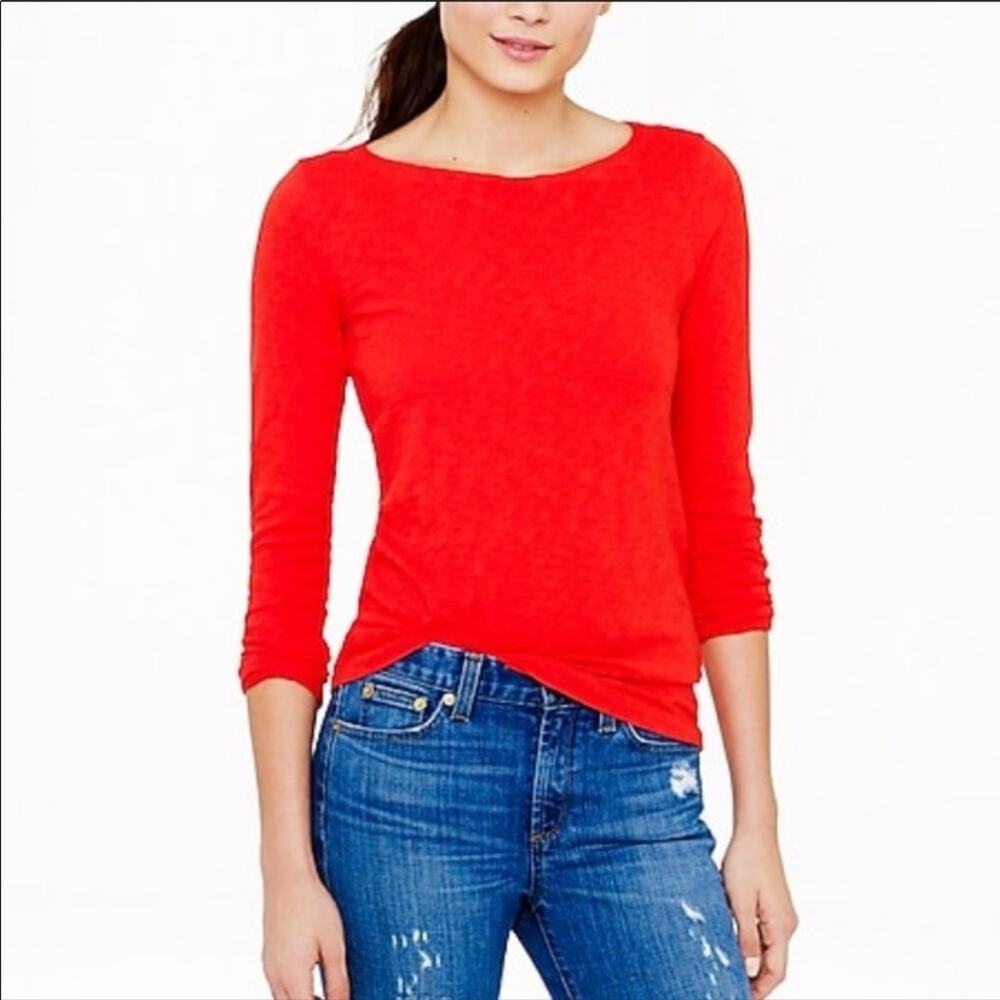 J Crew Artist Orange Long Sleeve Tee Shirt Blouse Womens XS Classic Staple Top